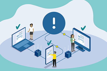 Infografik som visar flödesschemat för e-fakturor mellan företag med fördelar som säkrare verifiering av avsändare och mottagare, automatiserade inköpsprocesser, minskad miljöpåverkan och tidsbesparing genom strukturerade uppgifter.