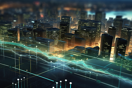 Digital graf visar de rörelser och förändringar som sker på finansmarknaden. Med över 20 års erfarenhet inom makroekonomisk analys delar Andreas Wallström insikter om det globala läget och dess påverkan på svenska företag.