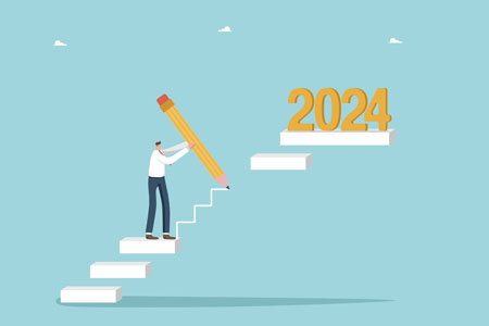 Ekonom klättrar på stege och planerar för ekonomiska förändringar.